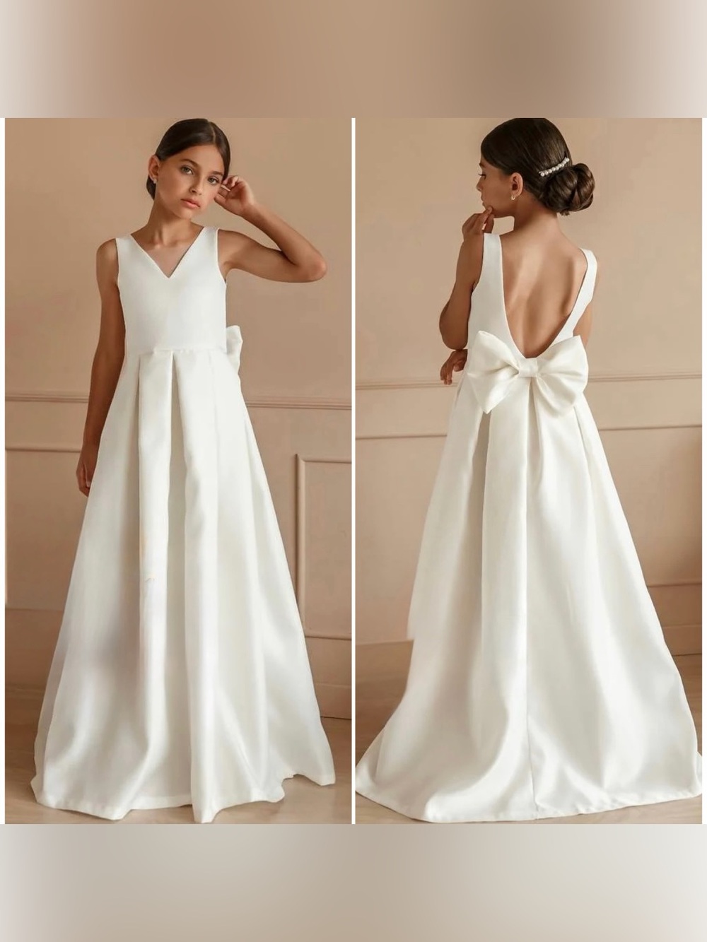 Satin Flower Girl/First Communion Dress + Basket
